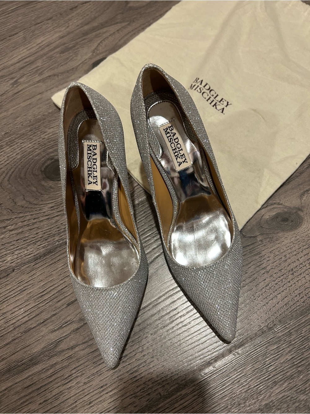 Badgley Mischka Silver Sparkle Pointed-Toe Pumps
